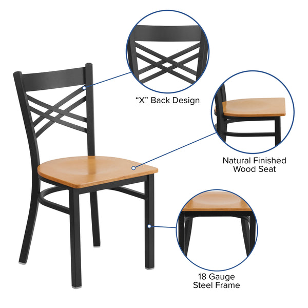 Natural Wood Seat/Black Metal Frame |#| Black inchXinch Back Metal Restaurant Chair - Natural Wood Seat