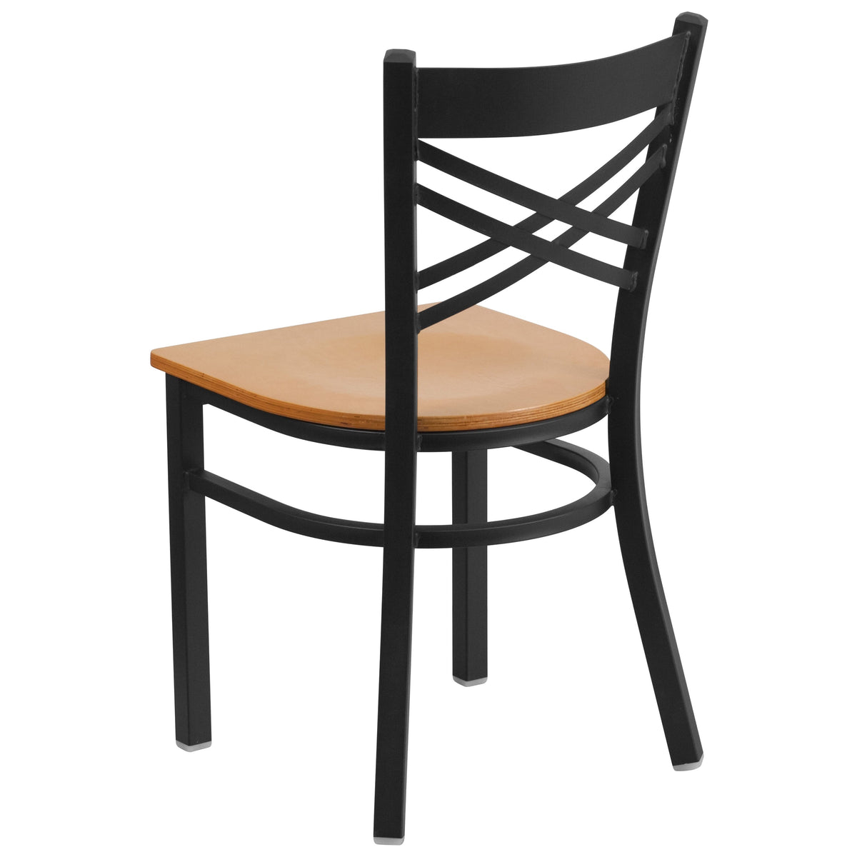 Natural Wood Seat/Black Metal Frame |#| Black inchXinch Back Metal Restaurant Chair - Natural Wood Seat