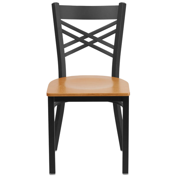 Natural Wood Seat/Black Metal Frame |#| Black inchXinch Back Metal Restaurant Chair - Natural Wood Seat