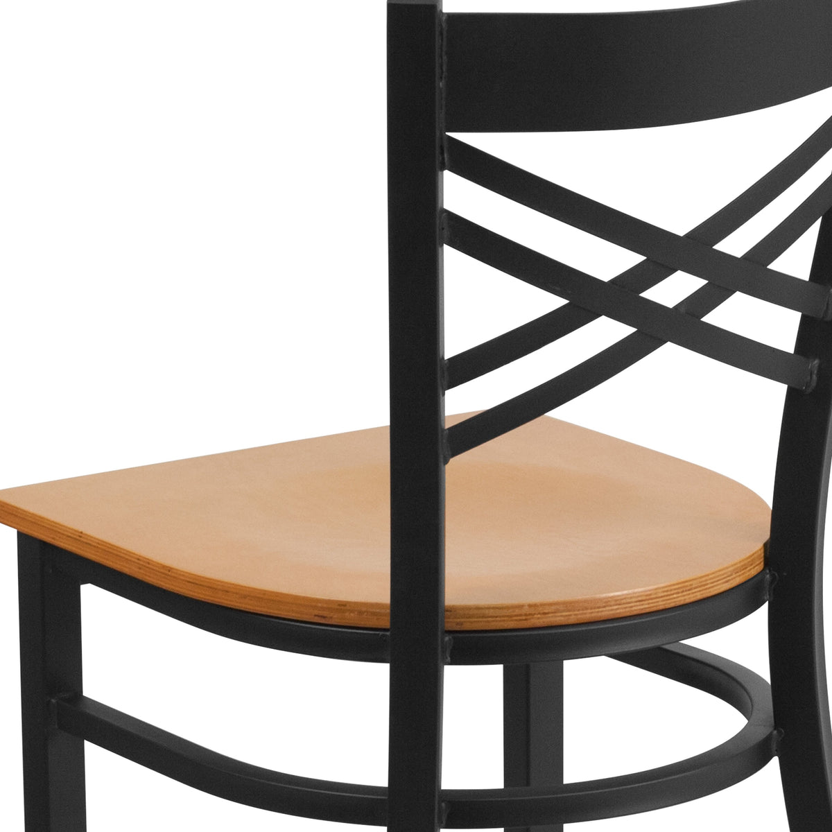 Natural Wood Seat/Black Metal Frame |#| Black inchXinch Back Metal Restaurant Chair - Natural Wood Seat