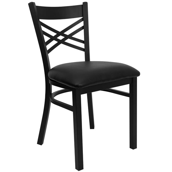 Black Vinyl Seat/Black Metal Frame |#| Black inchXinch Back Metal Restaurant Chair - Black Vinyl Seat