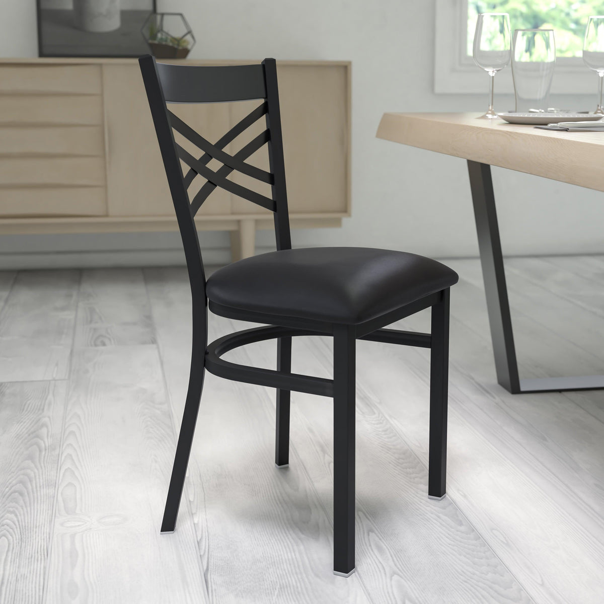 Black Vinyl Seat/Black Metal Frame |#| Black inchXinch Back Metal Restaurant Chair - Black Vinyl Seat