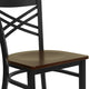 Mahogany Wood Seat/Black Metal Frame |#| Black inchXinch Back Metal Restaurant Chair - Mahogany Wood Seat