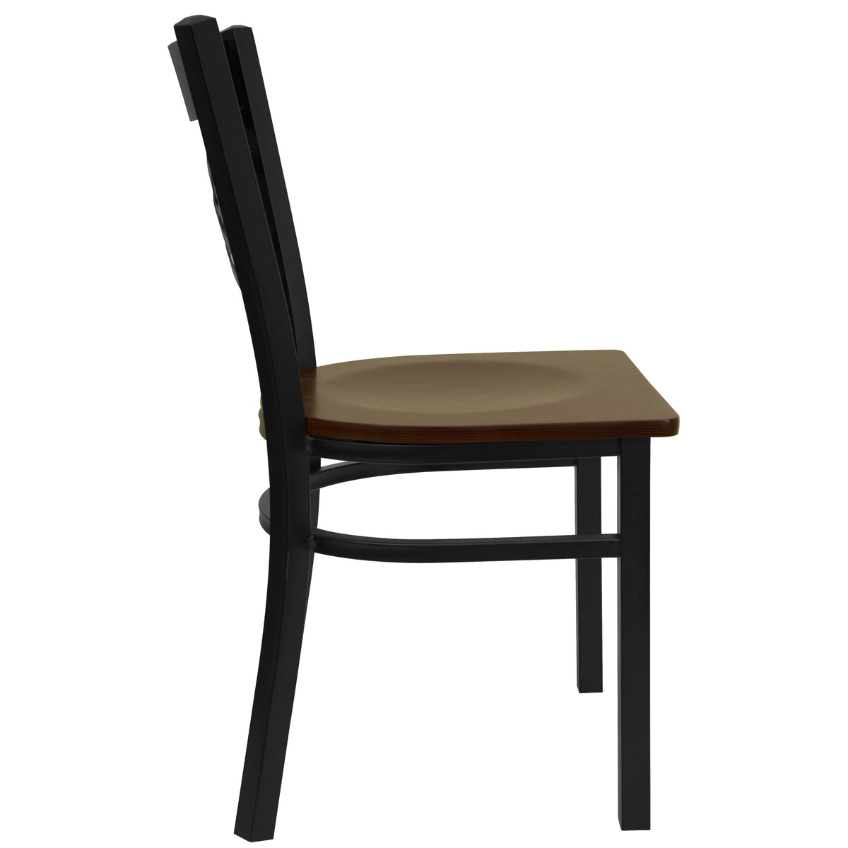Mahogany Wood Seat/Black Metal Frame |#| Black inchXinch Back Metal Restaurant Chair - Mahogany Wood Seat