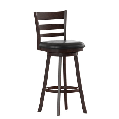 Zerrick Commercial Grade Wood Classic Ladderback Swivel Bar Height Barstool with Padded, Upholstered Seat