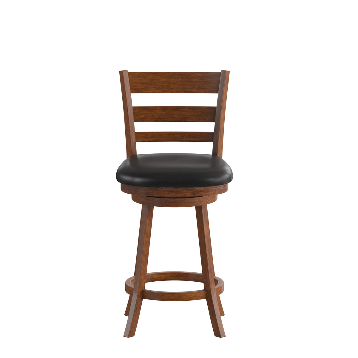 Black Vinyl/Antique Oak Frame |#| Commercial Wooden Swivel Counter Stools - Antique Oak/Black LeatherSoft