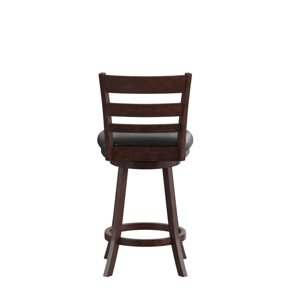 Black Vinyl/Espresso Frame |#| Commercial Wooden Swivel Counter Stools - Espresso/Black LeatherSoft