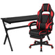 Black Gaming Desk and Chair With Massage and Slide-Out Footrest, Headrest Pillow