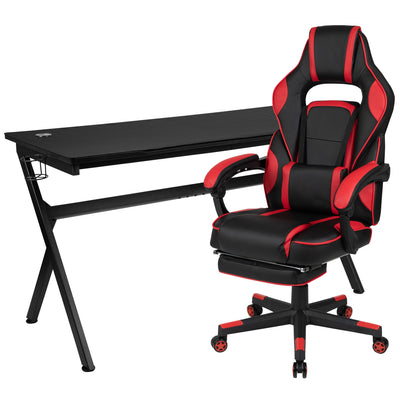 Zulu Gaming Desk and Chair Set, Ergonomic Gaming Chair with USB Massage, Slide-Out Footrest, and Detachable Headrest Pillow - View 1