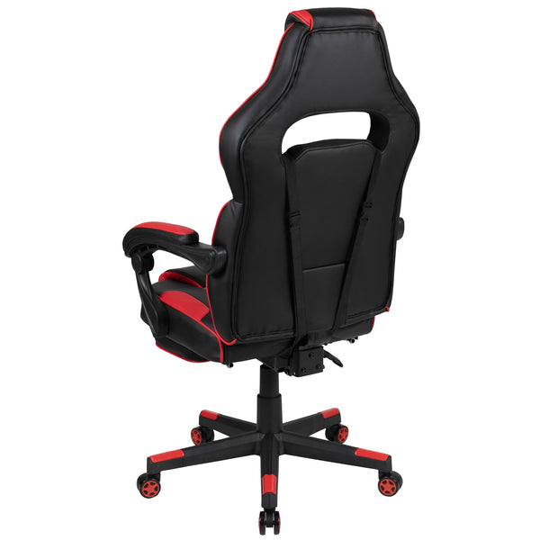 Black Gaming Desk and Chair With Massage and Slide-Out Footrest, Headrest Pillow