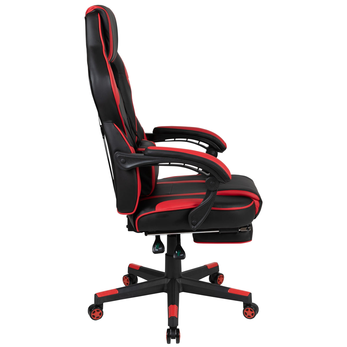 Black Gaming Desk and Chair With Massage and Slide-Out Footrest, Headrest Pillow