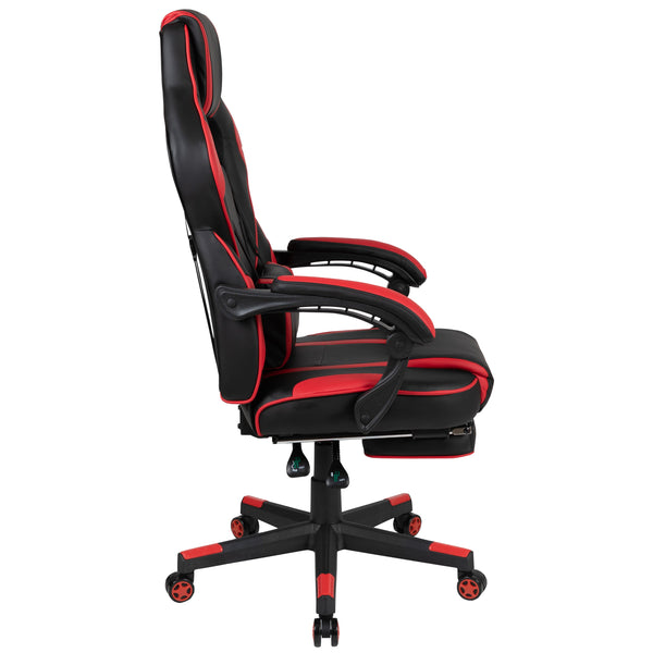 Black Gaming Desk and Chair With Massage and Slide-Out Footrest, Headrest Pillow