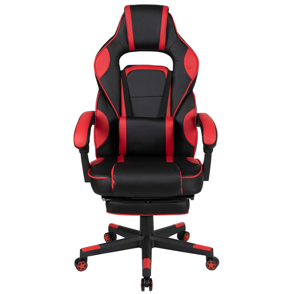 Black Gaming Desk and Chair With Massage and Slide-Out Footrest, Headrest Pillow