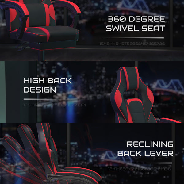 Black Gaming Desk and Chair With Massage and Slide-Out Footrest, Headrest Pillow