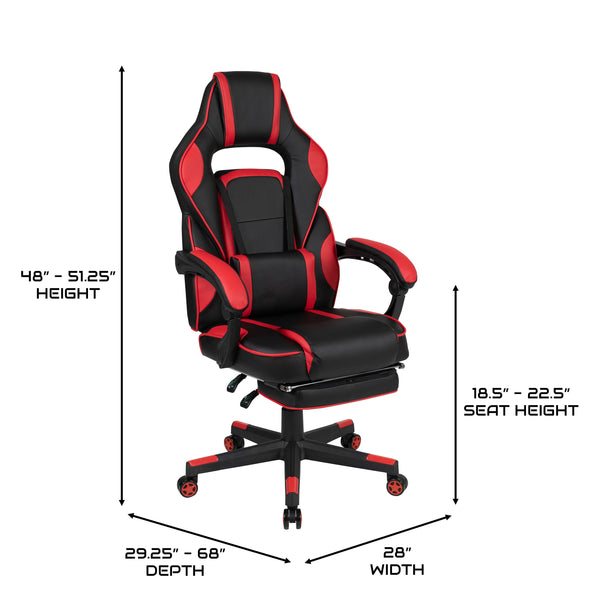 Black Gaming Desk and Chair With Massage and Slide-Out Footrest, Headrest Pillow