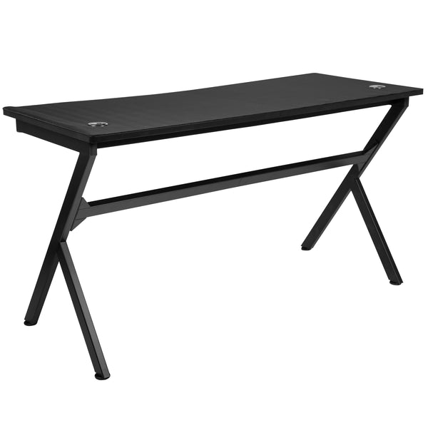 Black Gaming Desk and Chair With Massage and Slide-Out Footrest, Headrest Pillow