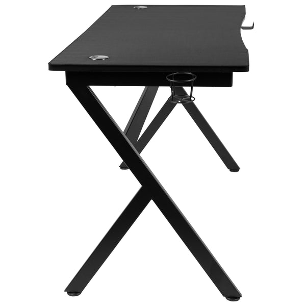 Black Gaming Desk and Chair With Massage and Slide-Out Footrest, Headrest Pillow