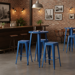 Bar table setup with round metal bar height table