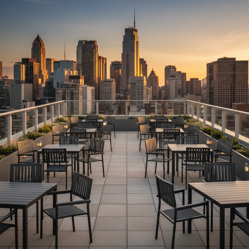 Harris Commercial Set — Rooftop Golden Hour