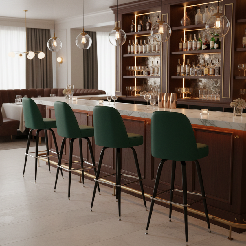 High-end restaurant bar with angled barstools