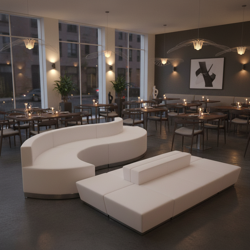 Open Concept Restaurant Waiting Area Evening - Square