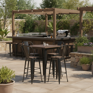 Outdoor bar with square metal bar table set