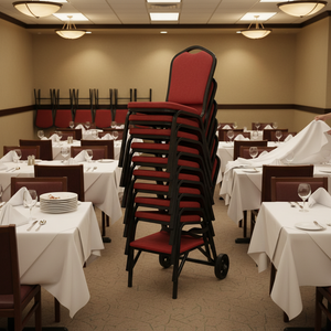 Restaurant seating changeover with chair stack dolly