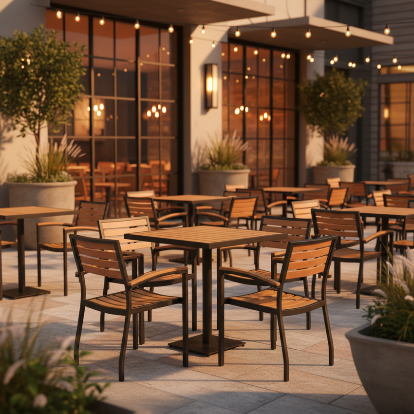 Teak Poly Slat Set — Premium Restaurant Patio